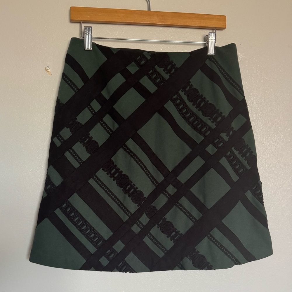Nanette Lepore Green and Black A-Line Skirt